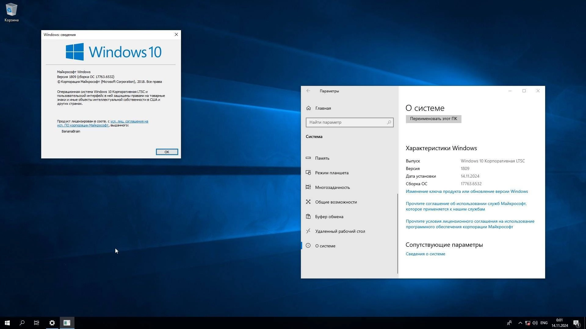 Активация Windows 10 Enterprise LTSC 1809 10.0.17763.6532 x64 by BananaBrain
