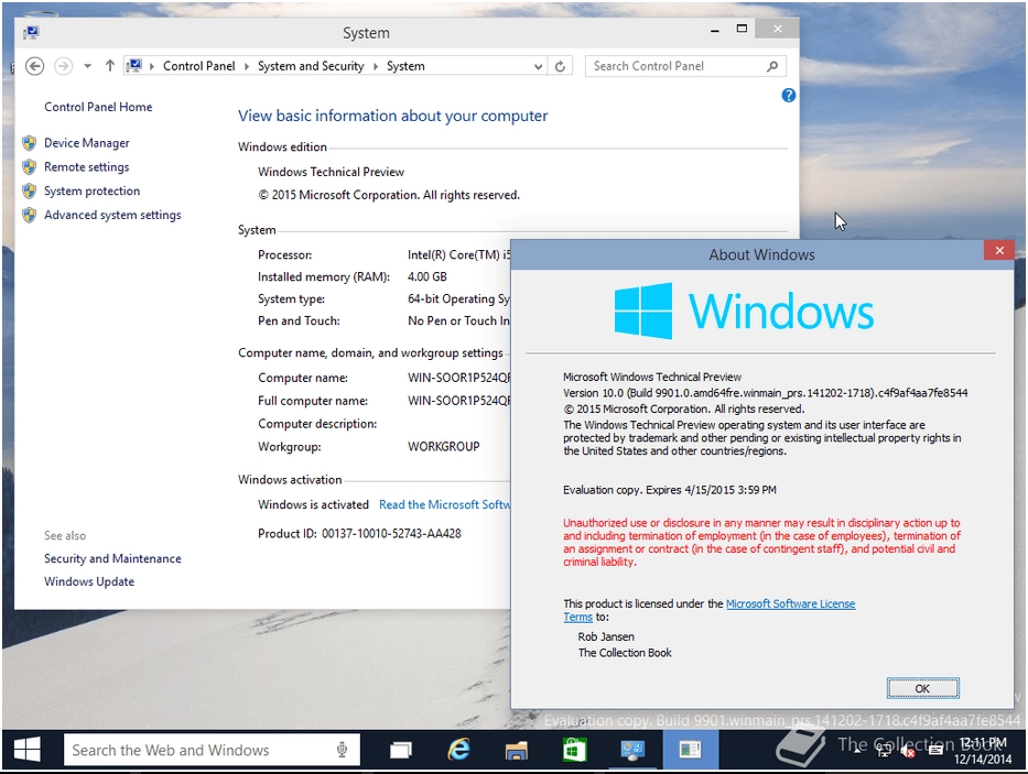 Активация Windows 10 build 9901