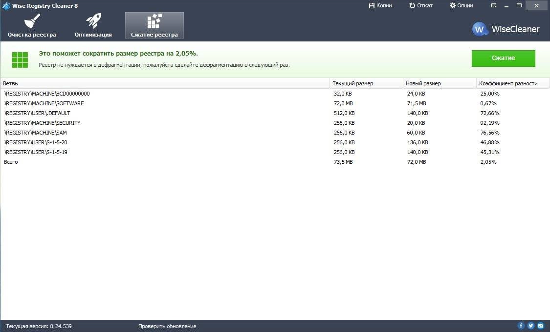Активация Wise Registry Cleaner 8.24.539 + Portable