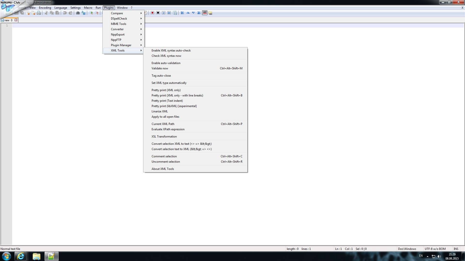 Активация XML Tools Plugin for Notepad++ 2.3.2 beta