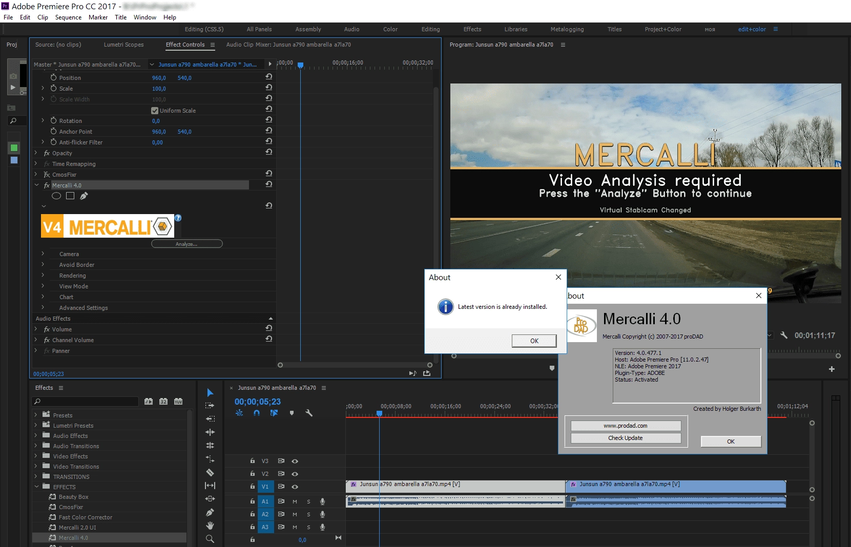 Активация proDAD Mercalli V4 Plugins for Adobe 4.0.477.1: Stabilizer + CMOS Correction 1.0 RePack by Team VR