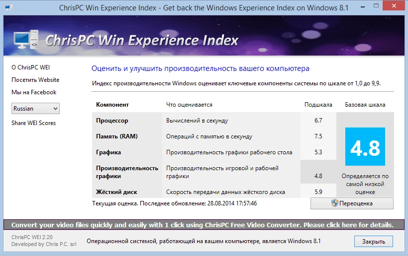 Как пользоваться ChrisPC Win Experience Index 2.20