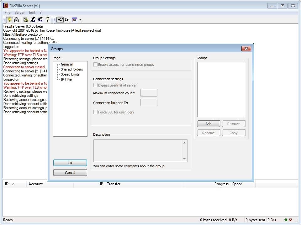Как пользоваться FileZilla Server 0.9.55 beta