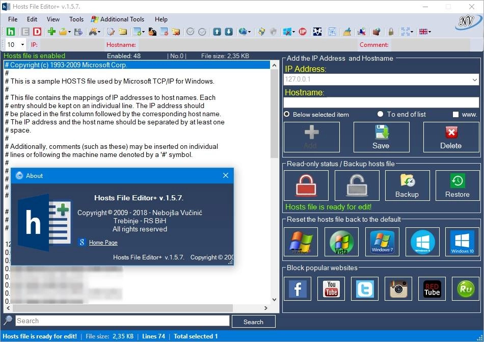 Как пользоваться Hosts File Editor+ 1.5.16 Portable