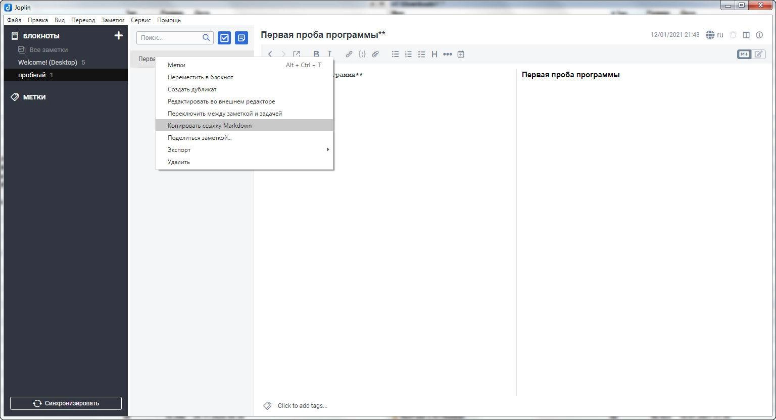 Как пользоваться Joplin 3.2.13 + portable