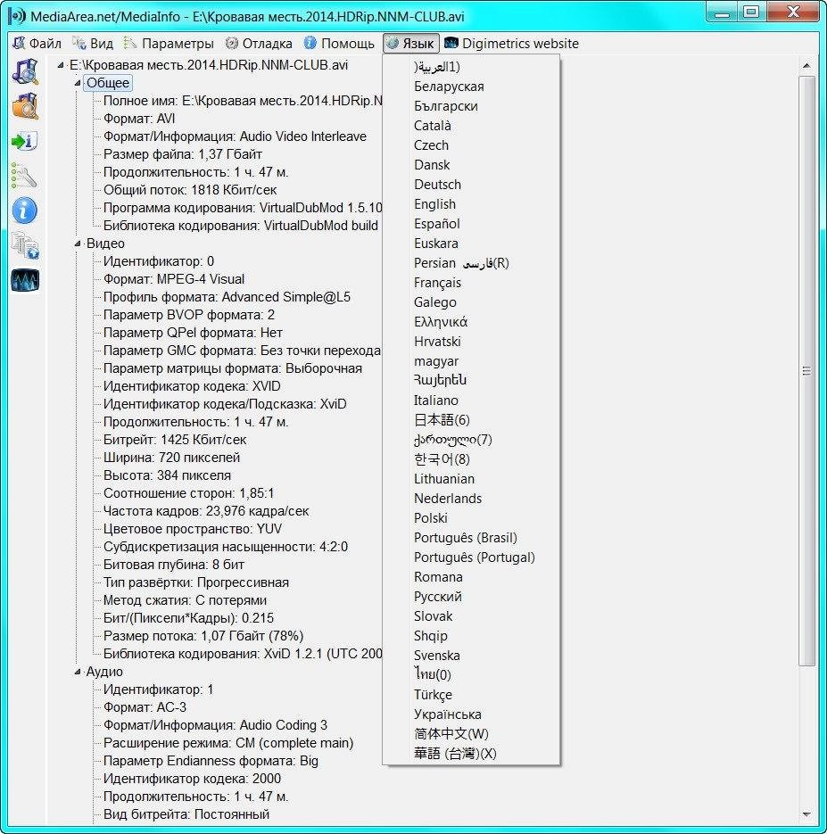 Как пользоваться MediaInfo 0.7.70 Final