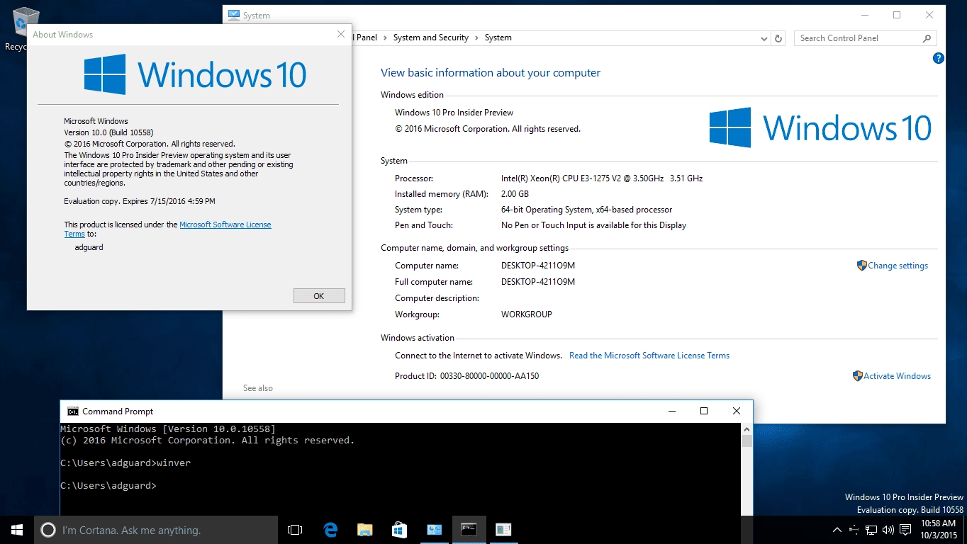 Как пользоваться Microsoft Windows 10 Pro-Home Insider Preview 10.0.10558 WZT