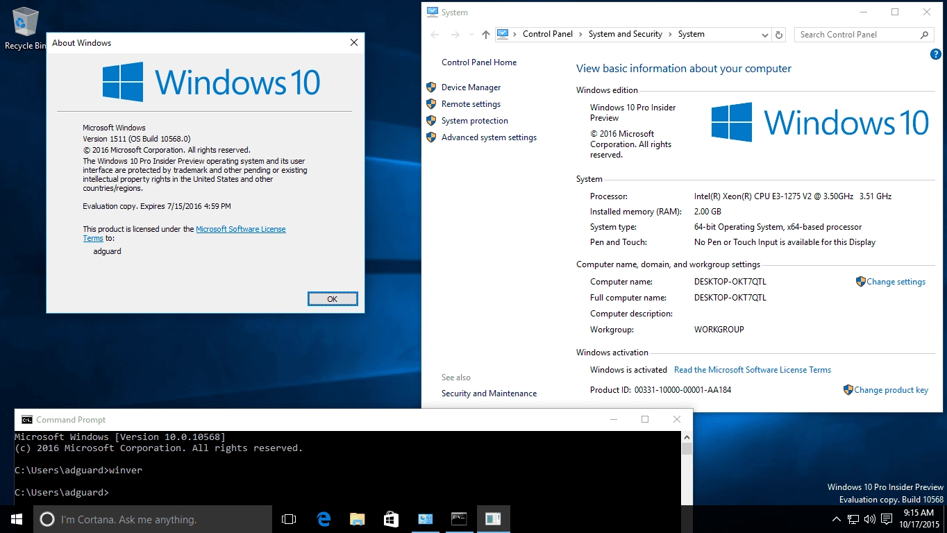 Как пользоваться Microsoft Windows 10 Pro-Home Insider Preview 10.0.10568 WZT