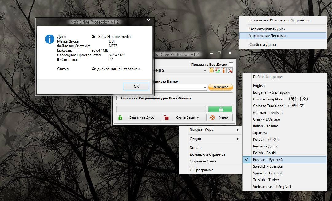 Как пользоваться Ntfs Drive protection 1.2 Portable