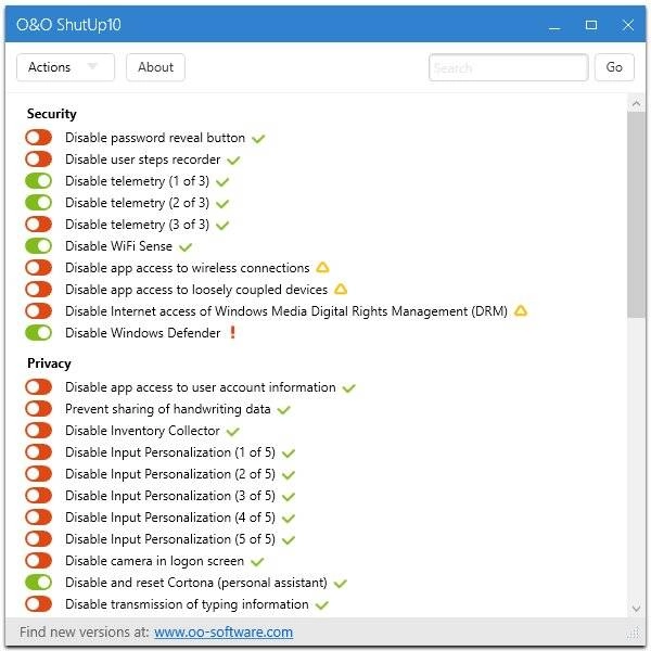 Как пользоваться O&O ShutUp10 1.0.1337 Portable