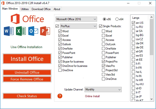 Как пользоваться Office 2013-2019 C2R Install + Lite 7.07 b12 Portable by Ratiborus