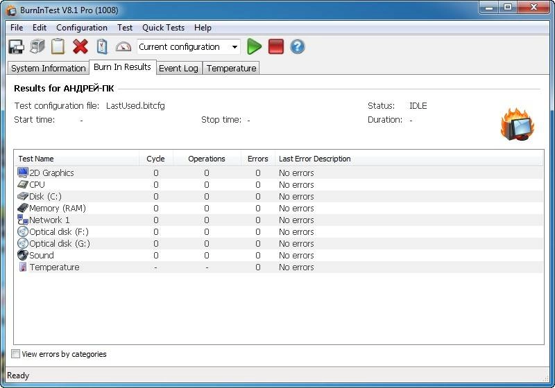 Как пользоваться PassMark BurnInTest Pro 8.1 Build 1008