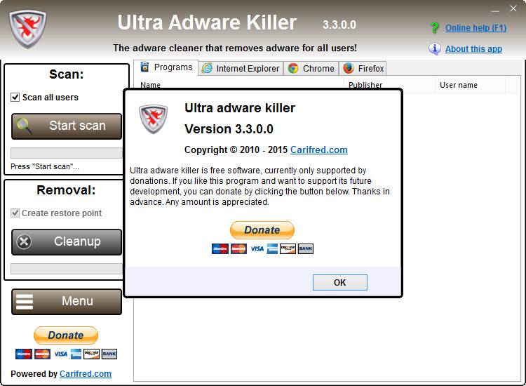 Как пользоваться Ultra Adware Killer 3.3.0.0