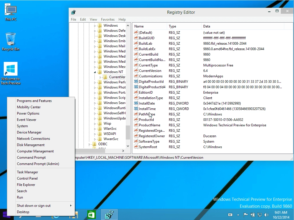 Как пользоваться Windows 10 Technical Preview for Enterprise Build 6.4.9860 by Ducazen